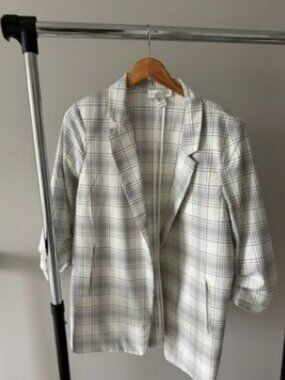 Rachel Zoe Plaid Ruched-Sleeve Open-Front Blazer